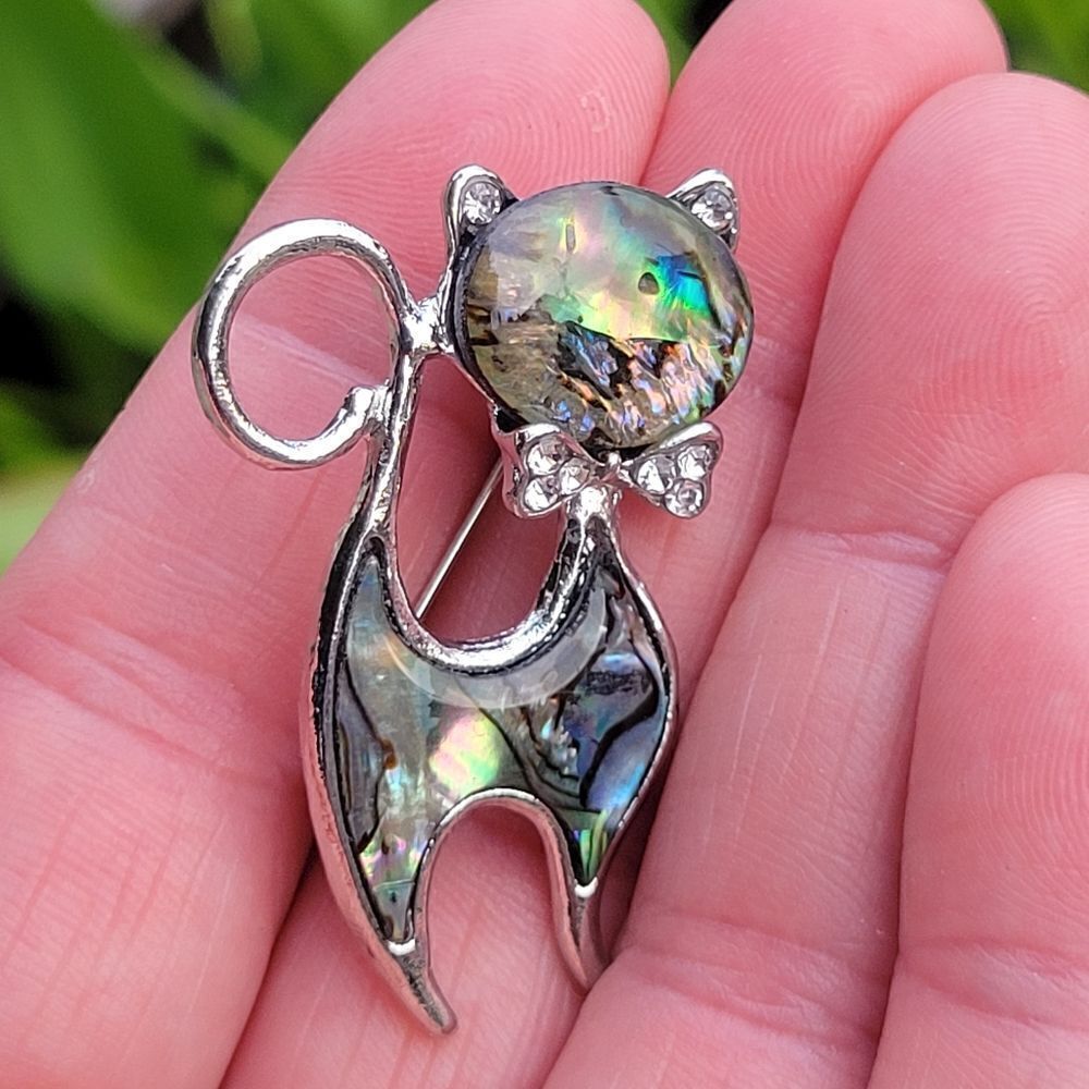 Abalone Shell Cat Brooch‎ - Picture 5 of 7